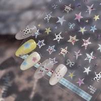 Grid Patterned Star Bowknot Cherry Polka Dot Line Colorful Geometric Five-pointed Star Adhesive Nail Art Sticker Manicure Decals