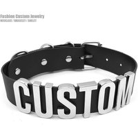 Schwarzer Goth Gürtel PU individuelle Buchstaben Halsband Halskette Punk Sexy Männer Frauen personalisierte Halsbänder Schnalle Halsband Cosplay Schmuck
