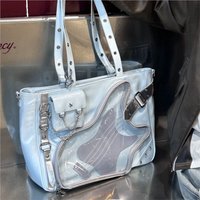 Sweet Cute Blue Bass Ita Bag Women Star Studded Belt Detail Tote Bag Ladies Large Capacity Chain Transparent Anime Handbag 2025