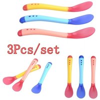 3pcs/set Safety Temperature Sensing Baby Silicon Spoon Kids Children Flatware Feeding Spoon