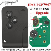 jingyuqin Remote Key 433Mhz ID46 PCF7947 Chip 3Button For Renault Megane 2 3 Scenic Clio 2003-2008 Upgrade Design Emergency Card