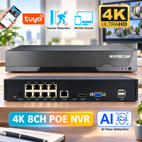 Tuya 8CH 4K 8MP POE NVR H.265 Smart Network Video Recorder for Security Surveillance Camera Systems with POE Remote Access