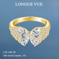 Real 14K Gold Filled Ring Sparkling Butterfly Moissanite Rings For Women Wedding Party Jewelry Dainty Birthday Gift Colorfast