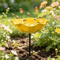 Bird Bath Flower Shaped Metal Garden Stake Water Feeder For Bee Butterfly Outdoor Backyard Landscape Decoration