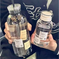 Ins 450ml Glass Water Bottle With Time Marker 750ml Large Capacity Water Drink Transparent Milk Juice Simple Cup Birthday Gift