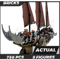 756pcs Rings King Large Sails Pirate Ship Ambush Sea Battle Orc Catapult 16018 Building Kits Toy Compatible With Bricks