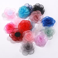 4.2cm Chiffon Organza Rose Artificial Fabric Flower Patch Handmade DIY Crafts Children Hairpin Decoration Clothing Accessories