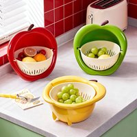 Two-In-One Cute Fruit-Shaped Draining Basket, Double-Layer Detachable Water Filter Basket, Creative Apple Design, Available in Red/Yellow/Green, Kitchen Sink Basin for Washing Fruits and Vegetables