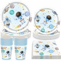 50/80pcs Space Disposable Tableware Astronaut Rocket Star Paper Plate Cup Napkin for Kids Boys Birthday Party Baby Shower Decor
