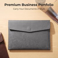 SUNWOOD A4 Leather Document Bag Waterproof File Folder with Snap Button Thickened Portfolio Business Office Organizer 1244