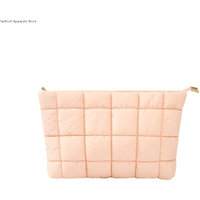 Elegant Puffy Quilted Padded Makeup Bag Storage Bag Large Capacity Cotton Clutch Bag Solid Color Zipper Cosmetic Bag Beauty Case