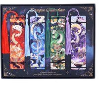 4Pcs Dragon Pattern Wooden Bookmark Set, Fantasy Hollow Bookmarks with Tassels for Students, Teachers, Adults