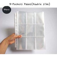 50pcs/Pack 900 Pockets A4 11 Holes Binder Refill Bags,Universal 3 Inch Collect Book Bags,9 Gird Double Side Postcards Cards Hold