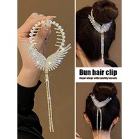 Luxury Angel Wings Hair Clip with Gold Tassel, Sparkly Bun Hair Clip and Butterfly Clip for Updo, Hair Styling Tool, Hair Access