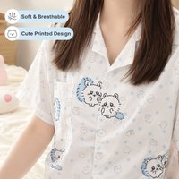 Anime Chiikawa Momonga Summer Pajama Set Short Sleeve Shorts Home Wear Lounge Suit for Women Soft Breathable Cute Kawaii Gift