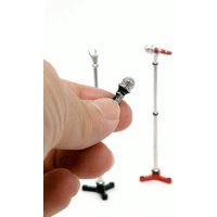 1:12 Scale Miniature Metal Microphone with Stand for Dollhouse, Mini Simulation Music Decoration Ornament, Furniture Decor Gift