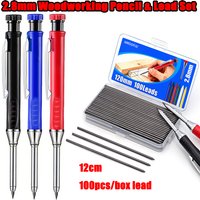 Professional 2.8mm Long Head Woodworking Pencil Set with 100pcs/box Lead Refill, for Carpenter Engineering Marking Scribing Tool