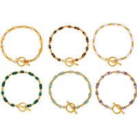 Healing Crystal Bracelet for Women, Stainless Steel OT Clasp, Tiger Eye Amethyst Aventurine Malachite Gemstone Beaded Jewelry
