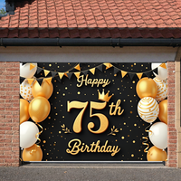 75th Anniversary Backdrop Ribbon Decor Golden Celebration Background Birthday Party Banner Black Background For Event Decoration