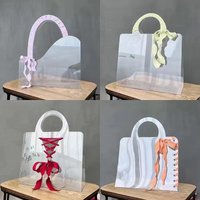 Transparent PET Fresh Flower Box Flowers Wrapping Handbag Festivals Party Gift Portable Packing Bag