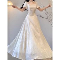 Spring and Summer Temperament French New Style Waist Pleated Solid Color Casual and Elegant Versatile Dress