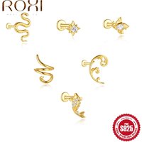 ROXI 925 Sterling Silver Gold Plated Fish / Star / Snake Piercing Earrings for Women 1PC Cartilage Jewelry