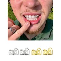 2Pcs Fashionable Double-Cutout Dental Ornaments, Hip-Hop Dental Ornaments, Stage, Nightclub And Party Decorations