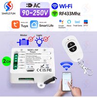 Tuya WiFi RF Wireless Remote Control Light Switch Motor Switch 110V 220V 230V 10A 2CH Support Alexa Google Home,for LED Door Fan