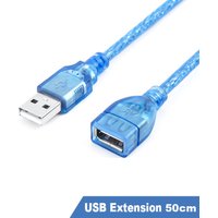 All Copper USB cable 50cm Transparent Blue USB Extension Data Cable USB2.0 Male To Female