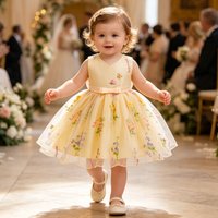 Summer Dress For Girl Dress With Bowknot Elegant Newborn Floral Clothes Baby Wedding Princess Dress 1st Birthday Party Gown