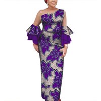 ORIENTAR African Wax Print Single Shoulder Maxi Dress with Sheer Long Sleeves Wedding Party Elegant Ankara African Clothes WY785