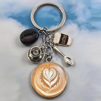 Creative coffee keychain, cute coffee bean men's and women's pendant keychain, friendship accessories gift