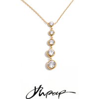 Yhpup Stainless Steel Cubic Zirconia Round Chain Drop Necklace Arrivals Temperament Stylish Daily Premium Bling Jewelry