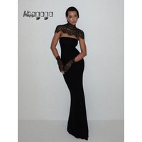 Ahagaga Sexy Women's Maxi Dresses With Lace Shawl Solid Strapless Sheath Slim Fit Fashion Gloves Summer Female Party Vestidos