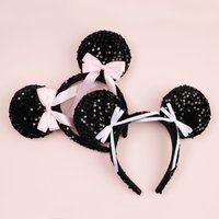 Sequin Mouse Ears Headband For Women Holiday Party Sequins Headdress Bows EARS COSTUME Headband Cosplay Plush Adult/Kids Gifts