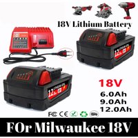 6.0Ah/9.0Ah/12.0Ah For Milwaukee M18 18V Replacement For Milwaukee M18B5 XC Li-ion battery 48-11-1815 2604-20 48-11-1850 charger