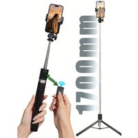 1700mm Extendable Selfie Stick Tripod with Bluetooth Remote, Foldable Phone Monopod for Stable Live Streaming & Vlogging