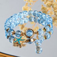 Elegant Women's Bracelet, Blue Crackle Beads, Creative Starfish, Gift for a Friend, Exquisite Fashion Bangle, Women's Jewelry.