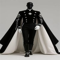 18th Century Royal Black Military Tailcoat Victorian Steampunk Nobleman Costume Medieval Aristocrat Ball Gown
