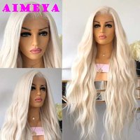 AIMEYA Platinum Blonde Lace Front Wigs for Women Long Natural Wave Synthetic Hair Heat Resistant Fiber Hair Free Part