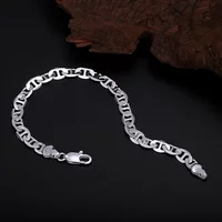 925 Sterling Silver custom 6mm Side Shaped Bracelet For Men Women original Jewelry wedding party Gift 20cm 8inch