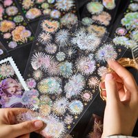 Journamm 3Pcs Fireworks Theme Stickers PET Material DIY Scrapbooking Collage Stationery Decor Junk Journal Aesthetics Sticker