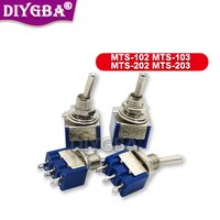 10PCS MTS102 Miniature Toggle Switch Single Pole Double Throw SPDT DPDT ON-OFF-ON ON-ON 120VAC 6A 1/4 Inch Mounting 103 202 203