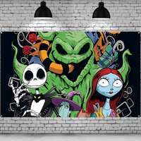 Nightmare Before Christmas Backdrop, Jack Halloween Party Banner, Spooky Cartoon Character Photo Booth Background for Halloween
