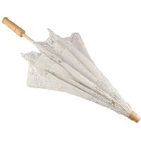 Embroidery Floral Wedding Lace Umbrella Hollowed Cotton Prop Umbrella Wooden Handle Black Parasol Umbrella Women
