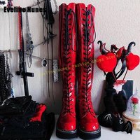 Cross Tied Over The Knee Boots Winter Y2K Punk Platform Long Boots Round Toe Thick Sole Cosplay Lady Shoes 2025 Subculture Style