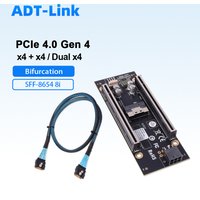 PCIe 4.0 X4 + X4 Splitter Adapter Card, SFF-8654 8i To Dual PCIe X4 Bifurcation Riser 6Pin Powered for GPU/Network Card/NVMe SSD