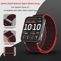 24mm Quick-Release Nylon Loop Watch Strap, Breathable Comfortable, Compatible with Garmin Venu X1 and All 24mm Lug Width Watches