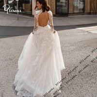 DTLumika Illusion Plunge Open Back Lace Wedding Dress with Full Sleeves Beach Wedding Bride Dresses Boho Bridal Gown Customized