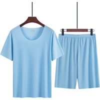 Two-Piece Men's Ice Silk Pajamas Men's Summer Thin Modal Short-Sleeved Pajamas Homewear Men's Large Size Pajamas Homewear Set